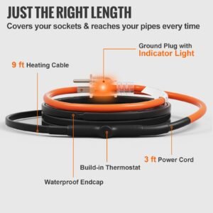 self regulating pipe heating cable 9ft 5wft heat tape for pipes freeze protection water pipe heat cable with built in thermostat protects pvc hose metal and plastic pipe from freezing 1.jpg