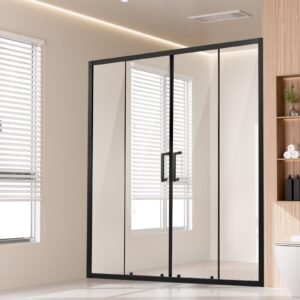 Semi-frameless Shower Door, 57.8-59 W x 70 H in, Double Sliding Glass Door with 1/4 in(6mm) Clear Tempered Glass, Waterproof Shatterproof Stainproof with Stainless Steel Hardware, Matte Black