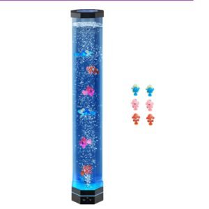 Sensory Bubble Tube Lamp, 2.67 ft Bubble Fish Tube, Sensory Aquarium Lamp with 6 Floating Fish & 16 Color Effects, Remote Control, Stress Relief Calming Light for Bedroom Living Room Home Decor