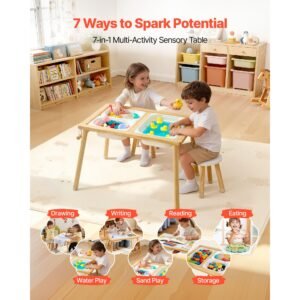 sensory table for toddlers wooden kids activity table with 2 stools double sided board storage bins and non slip feet for boys and girls playing sand and water drawing studying dining 1.jpg