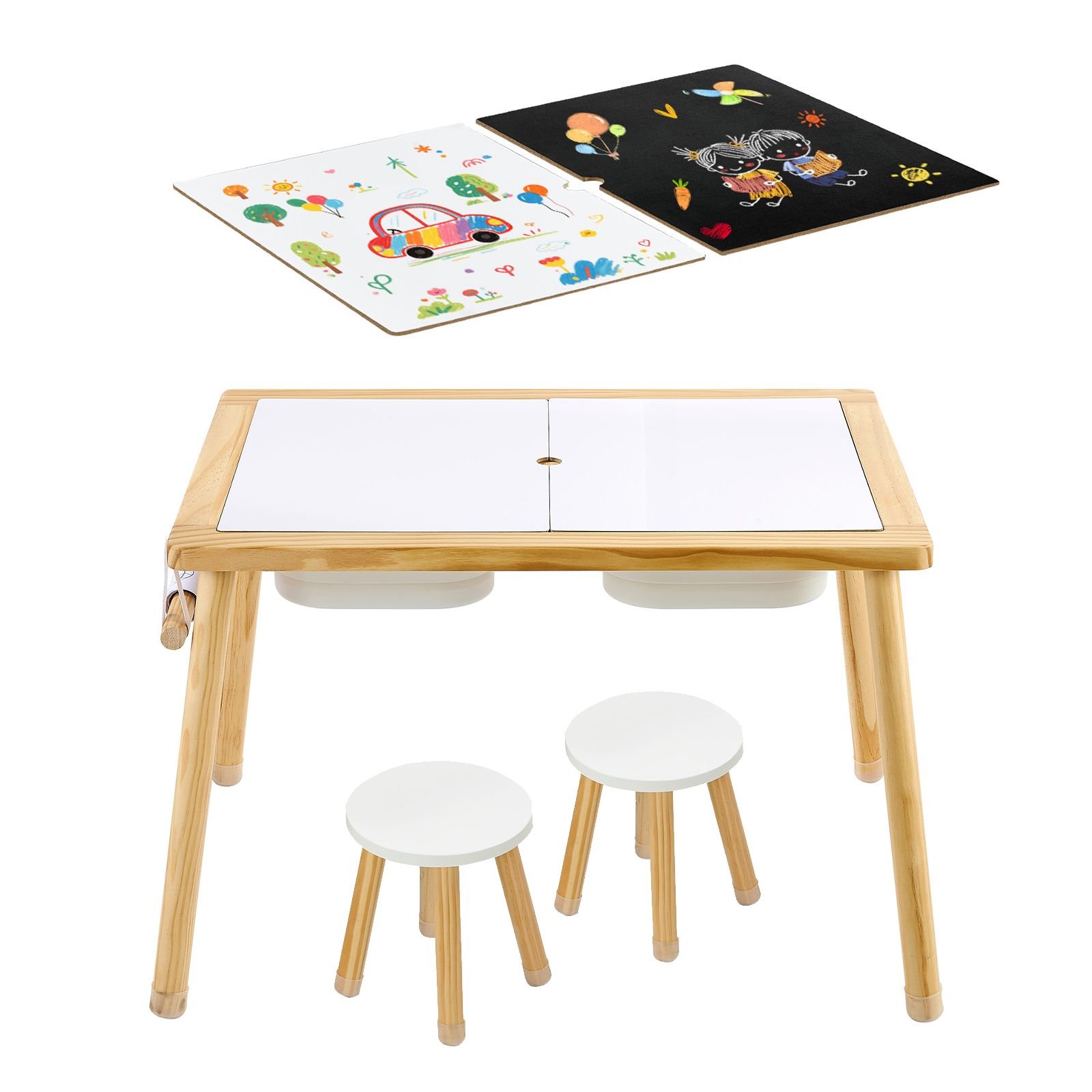 sensory table for toddlers wooden kids activity table with 2 stools double sided board storage bins and non slip feet for boys and girls playing sand and water drawing studying dining.jpg