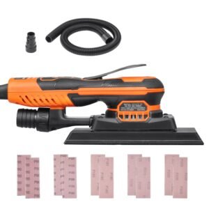 Sheet Sander, 3/8 Sheet 3A EC Brushless Sander, Max. 10000RPM Variable Speed Sheet Finishing Sander with 10PCS Sandpapers and Vacuum Cleaner Adapter for Woodworking