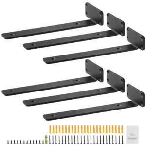 Shelf Bracket, 12'L x 4'W x 1.6'H 6 Pcs, Heavy Duty Floating Shelf Brackets, Brackets for Shelves, 5mm Thick Matte Black L Shelf Bracket,Steel Shelving Brackets with 160 lbs Load Capacity