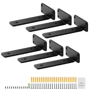 Shelf Bracket, 8'L x 4'W x 1.6'H 6 Pcs, Heavy Duty Floating Shelf Brackets, Brackets for Shelves, 5mm Thick Matte Black L Shelf Bracket,Steel Shelving Brackets with 160 lbs Load Capacity