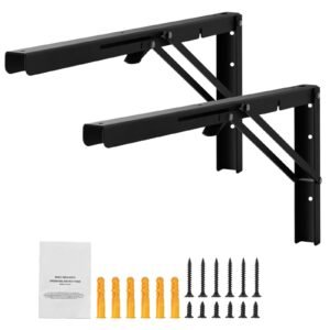 Shelf Bracket Foldable, 24' L 2 Pcs , Heavy Duty Floating Shelf Brackets, Brackets for Shelves, 5mm Thick Matte Black L Shelf Bracket,Steel Shelving Brackets with 300 lbs Load Capacity