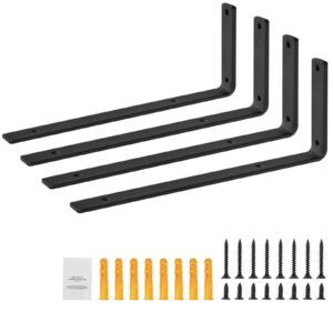 Shelf Bracket, Heavy Duty Floating Shelf Brackets 10 x 6 in, 4 Pcs Brackets for Shelves, 5mm Thick Matte Black L Shelf Bracket,Steel Shelving Brackets with 160 lbs Load Capacity