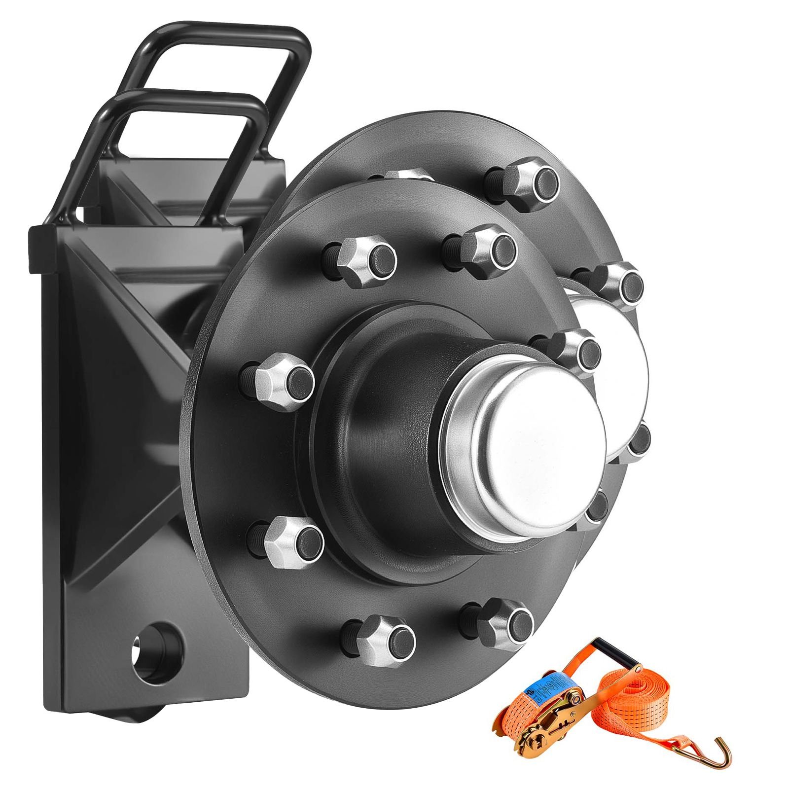 shipping container wheels 8 lug wheels kit, heavy duty shipping container axle with ratchet tie down moves 20 ft 40 ft, secure transport for dock, warehouse, construction site, black
