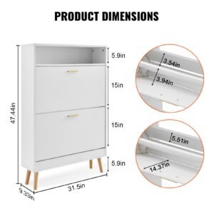 shoe cabinet with 2 flip drawers shoe storage cabinet for entryway free standing shoe storage organizer with top storage cubby for heels boots slippers in hallway living room 2.jpg