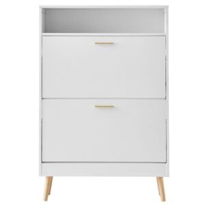 shoe cabinet with 2 flip drawers shoe storage cabinet for entryway free standing shoe storage organizer with top storage cubby for heels boots slippers in hallway living room.jpg