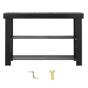 Shoe Rack Bench, 3-Tier Bamboo Entryway Bench, Shoe Storage Organizer Holds Up to 286 lbs, 27.6 x 11.3 x 17.8 Inches, for Front Door, Hallway, Living Room, Bedroom, Black