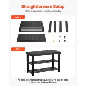 shoe rack bench, 3 tier bamboo entryway bench, shoe storage organizer holds up to 286 lbs, 27.6 x 11.3 x 17.8 inches, for front door, hallway, living room, bedroom, black