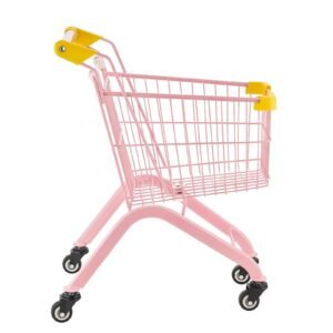 Shopping Cart for Kids, Sturdy Steel Frame, Grocery Store Pretend Play Toy with Wheels, Dense Mesh Basket, Toy Shopping Cart Trolley, Foldable Design, Flip-Open Back, for Kids & Toddlers Ages 3+