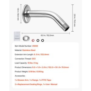 shower arm with flange 6 inches wall mounted stainless steel shower head arm extender chrome finish ptfe tape g12 universal thread connector compatible for fixed handheld showerhead 3.jpg