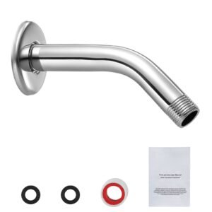 Shower Arm with Flange, 6 Inches, Wall Mounted Stainless Steel Shower Head Arm Extender, Chrome Finish, PTFE Tape, G1/2 Universal Thread Connector Compatible, for Fixed & Handheld Showerhead