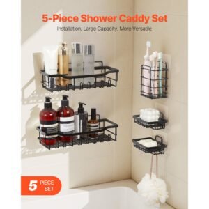 shower caddy 5 pack adhesive bathroom shower storage organization shelves rack set 40 lbs large weight capacity with soap and toothbrush holder no drilling for bathroom kitchen rvcamper 3.jpg