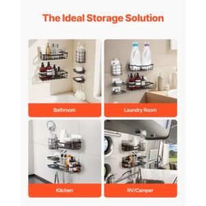 shower caddy 5 pack adhesive bathroom shower storage organization shelves rack set 40 lbs large weight capacity with soap and toothbrush holder no drilling for bathroom kitchen rvcamper 5.jpg