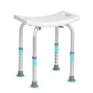 Shower Chair, Adjustable Height Shower Stool with Built-in Handles, Shower Seat for Inside Shower or Tub, Non-Slip Bench Bathtub Stool Seat for Elderly Disabled Handicap, 158.8 kg Capacity