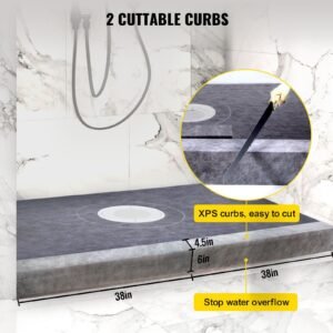 shower curb kit 38x60 watertight shower curb overlay with 4 abs central bonding flange 4 stainless steel grate 2 cuttable shower curb and trowel shower pan slope sticks fit for bathr 3.jpg