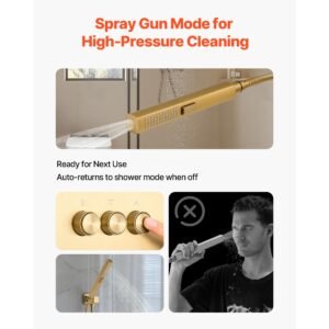 shower faucet set 12 inch thermostatic ceiling mount rainfall shower system with 6 inch wall mount head and 2 in 1 handheld spray 3 function dual rain head brass valve trim kit brushed gold 3.jpg