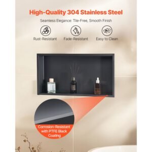 shower niche 13 x 25 x 4 inch recessed wall niche heavy duty stainless steel modern soap shampoo storage organizer sealed waterproof durable easy to installblack for bathroom 2.jpg