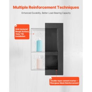 shower niche 16 x 20 x 4 inch recessed wall niche with movable divider shelf modern soap shampoo storage organizer square corners sealed waterproof design black for bathroom shower 3.jpg