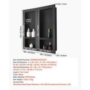 shower niche 16 x 32 inch 16 x 32 inch recessed wall niche with movable shelf 4 inch thick modern soapshampoo storage organizersquare cornerssealed waterproofblack for bathroom shower 3.jpg