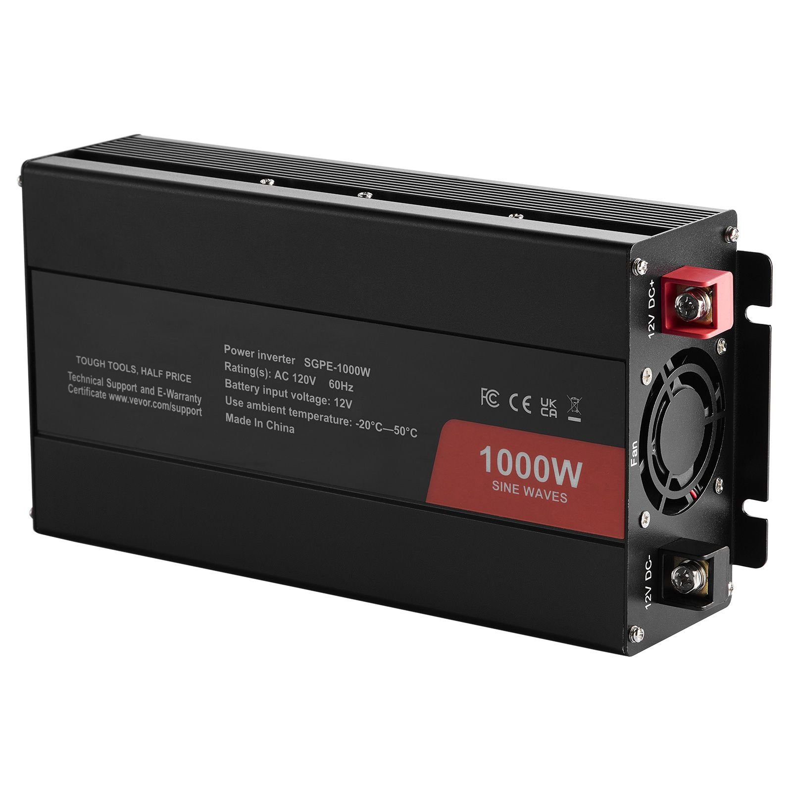 sine wave converter 1000w dc 12v to ac 120v with dual ac sockets 1 usb 1 type c remote operation for portable electronics ce fcc approved.jpg