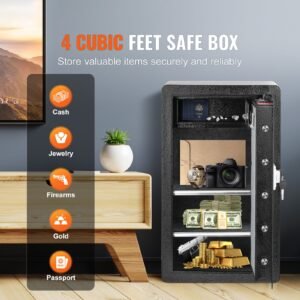 single door 40 cuft safe box with key lock password safe lock box with fireproof bag key rack led light 2 shelves and 1 cabinet for money documents jewelry and valuables black 1.jpg
