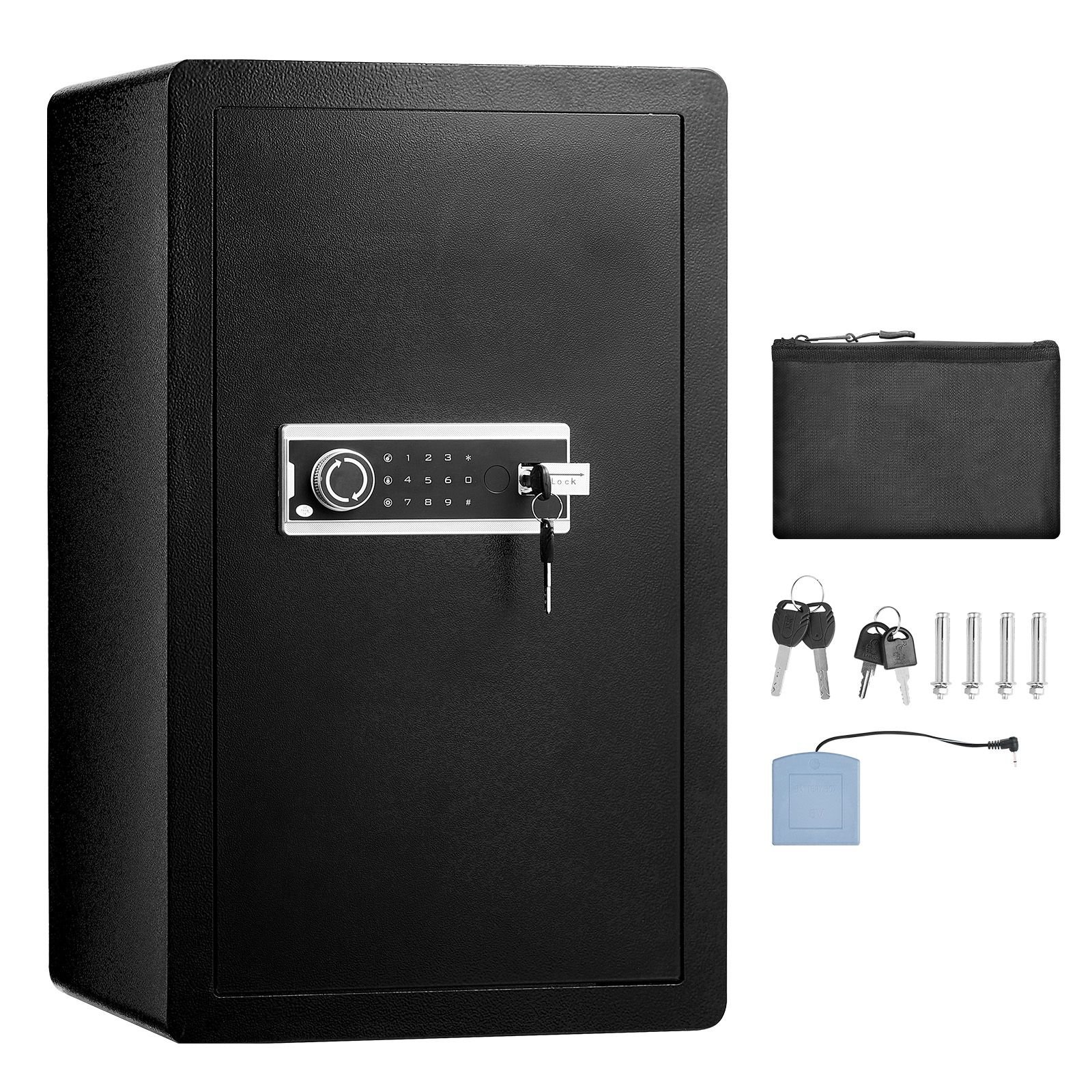 single door 40 cuft safe box with key lock password safe lock box with fireproof bag key rack led light 2 shelves and 1 cabinet for money documents jewelry and valuables black.jpg