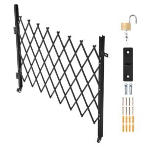 Single Folding Security Gate, Lockable Scissor Gate with 360° Swivel Casters, Outdoor Barricade Steel Retractable Gates, for Entry Security, Garage, Warehouse & Pool, 66.93 x 51.57 in (W x H)