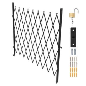 Single Folding Security Gate, Lockable Scissor Gate with 360° Swivel Casters, Outdoor Barricade Steel Retractable Gates, for Entry Security, Garage, Warehouse & Pool, 86.61 x 86.81 in (W x H)