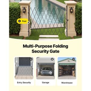 single folding security gate lockable scissor gate with 360 swivel casters outdoor barricade steel retractable gates for entry security garage warehouse pool 9449 x 8681 in w x h 5.jpg
