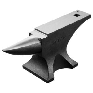Single Horn Anvil, 110lbs Cast Steel Anvil, High Hardness Rugged Round Horn Anvil for Blacksmiths, with Large Countertop and Stable Base, Metal Working Tool for Metal Bending, Shaping, Twisting