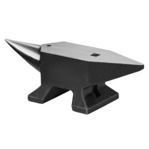 Single Horn Anvil, 22Lbs Cast Steel Anvil, High Hardness Rugged Round Horn Anvil Blacksmith, Large Countertop and Stable Base, with Round and Square Hole, Metalsmith Tool for Bending and Shaping