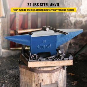 Single Horn Anvil 22Lbs Steel Anvil Blacksmith for Sale Forge Steel Tools with Round and Square Hole and Equipment Anvil Rugged Blacksmith Jewelers Durable and Robust Metalsmith Tool