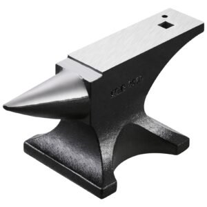 Single Horn Anvil, 55lbs Cast Steel Anvil, High Hardness Rugged Round Horn Anvil for Blacksmiths, with Large Countertop and Stable Base, Metal Working Tool for Metal Bending, Shaping, Twisting