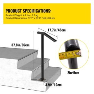 single post 1 2 black steel railing 441lbs capacity baking varnish iron stairs stylish handrails for outdoor steps with expansion bolts drill bit 3.jpg