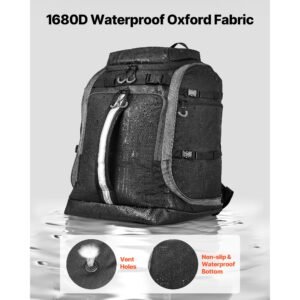 ski boot bag, 65l, snowboard boots travel backpack for men women, with waterproof exterior & bottom, durable 1680d oxford, bag for skis, snowboard, helmet, goggles, gloves, accessories (black).