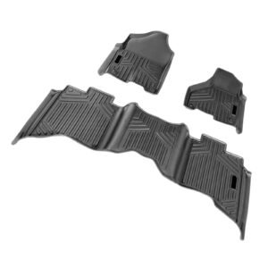 SKYSHALO Truck Floor Liners, Fits Dodge Ram 1500/2500/3500 & 1500 Classic 2013-2018/2019-2022(Crew Cab Only), Include 3 Front & Second Row Mats, Weather-Resistant TPE Custom Fit Mats for Pickup, Black