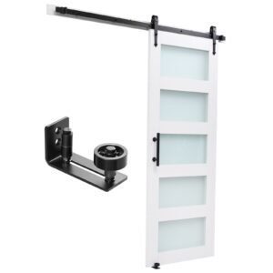 sliding barn door 36 x 84 inch high strength mdf panel and glass barn door with hardware kit water proof pvc surface easy to install h frame smoothly and quietly sliding for living room.jpg