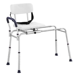sliding tub transfer bench, height adjustable bathtub transfer bench with cut out seat, reversible backrest & safety belt, non slip shower chair for elderly disabled handicap, 400lbs capacity