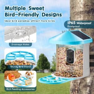 smart bird feeder with camera 2k hd ai identify 10000 bird species solar powered bird watching camera with auto capture instant notify wireless outdoor gift for bird lover 2 solar panels 5.jpg