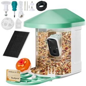 Smart Bird Feeder with Camera, 2K HD AI Identify 10,000+ Bird Species, Solar-Powered Bird Watching Camera with Auto Capture & Instant Notify, Wireless Outdoor Ideal Gift for Bird Lovers (Green)