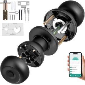 Smart Door Knob, Biometric Door Lock Bluetooth Smart Lock, Fingerprint Smart Lock with APP Control, Easy Installation Door Lock, for Home Bedrooms, Cloakroom, Hotels, Apartments Offices, Black