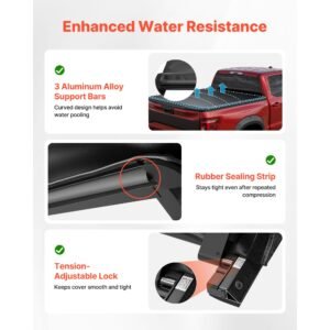 soft roll up truck bed tonneau cover, compatible with 2015 2025 chevy colorado/gmc canyon crew shor, fits 5.2 ft (5 ft 2 in/62 in) bed, pvc tonneau cover with three aluminum alloy support bars