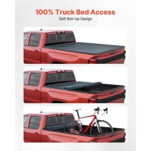 soft roll up truck bed tonneau cover, compatible with 2015 2025 chevy colorado/gmc canyon crew shor, fits 5.2 ft (5 ft 2 in/62 in) bed, pvc tonneau cover with three aluminum alloy support bars