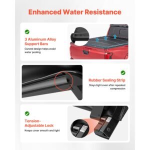 soft roll up truck bed tonneau cover, compatible with 2024 2025 toyota tacoma (excl. trail edition) with deck rail system, fits 5 ft (60 in) bed, pvc tonneau cover with three aluminum alloy bars