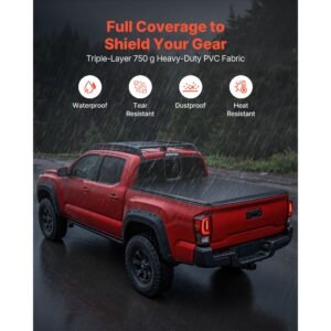 soft roll up truck bed tonneau cover, compatible with 2024 2025 toyota tacoma (excl. trail edition) with deck rail system, fits 5 ft (60 in) bed, pvc tonneau cover with three aluminum alloy bars