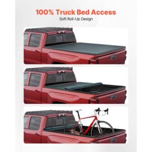soft roll up truck bed tonneau cover, compatible with 2024 2025 toyota tacoma (excl. trail edition) with deck rail system, fits 5 ft (60 in) bed, pvc tonneau cover with three aluminum alloy bars