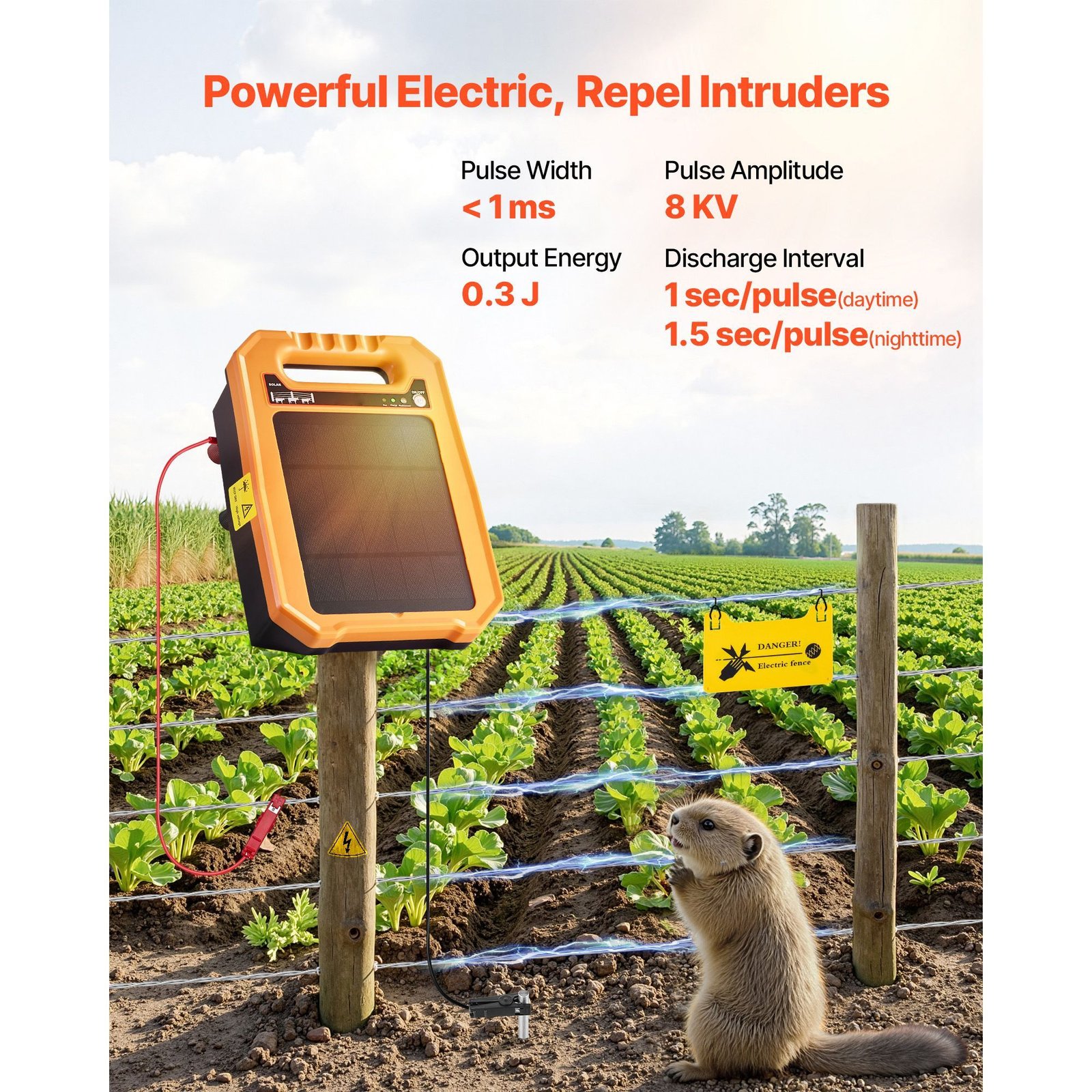 solar fence charger 03j 8 kv solar powered fence charger 186 miles range weather resistant electric fence energizer kit 7 days runtime for livestock poultry garden protection.jpg